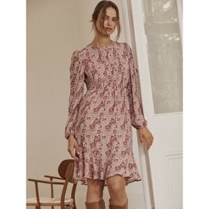 Boden Pink Red Floral Print Long Sleeve Midi Dress UK 10 US 6 Ruffle Hem